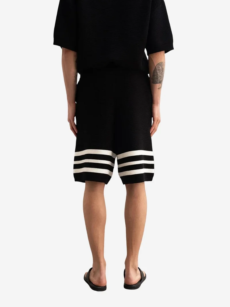 Giesto Black GIESTO Striped Knitwear Shorts with Drawstring Waist for Men | Best Price UAE